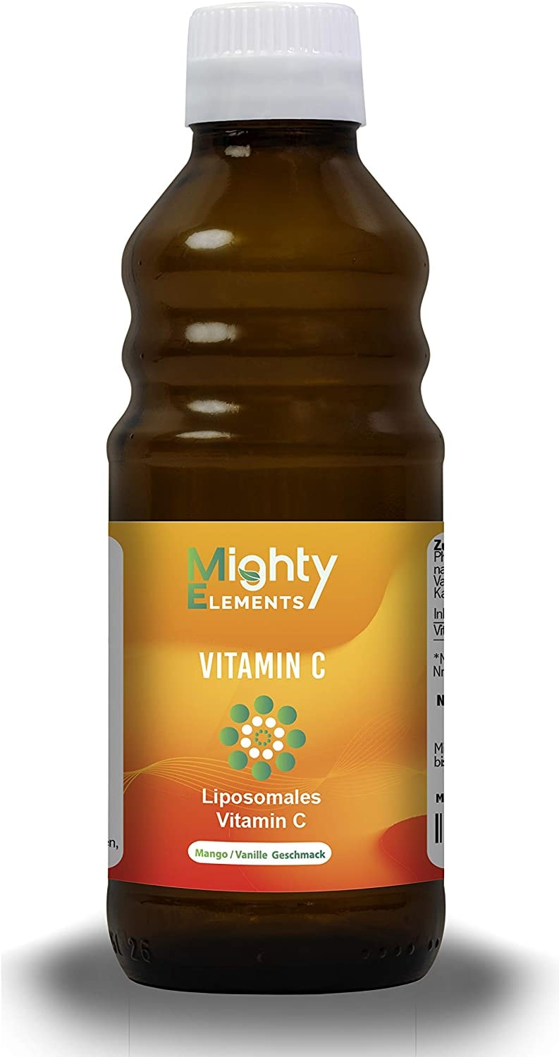 Produktbild von Mighty Elements Liposomales Vitamin C hochdosiert 1000 mg I flüssig I 250 ml I neue Formel I besserer Geschmack I vegan I hohe Bioverfügbarkeit I Mighty Elements I Glasflasche