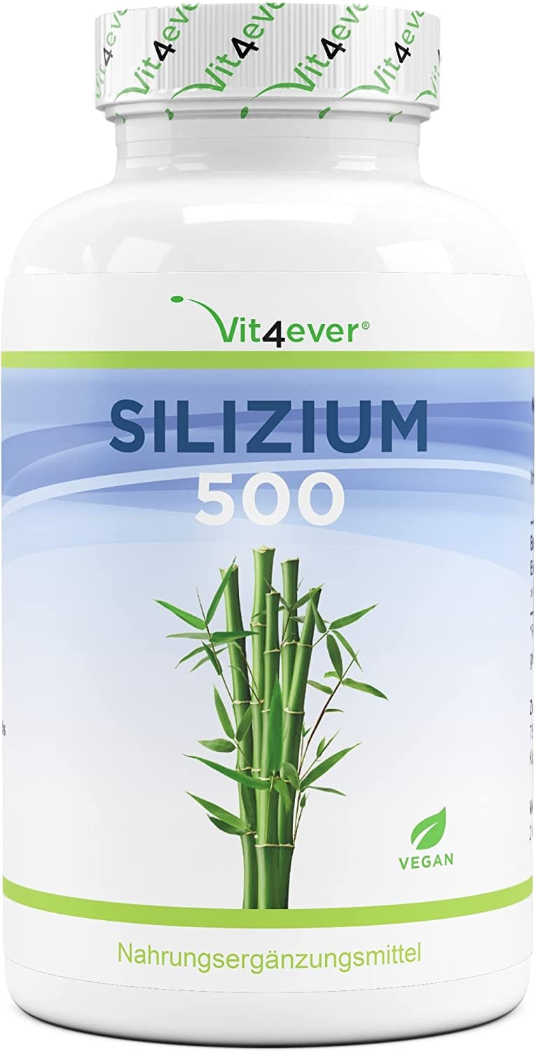 Produktbild von Vit4ever  - Silizium - 180 Kapseln mit 500 mg organisches Silicium pro Tag - Premium: Natürlich gewonnen aus Bambusextrakt - Hochdosiert - Vegan - Laborgeprüft