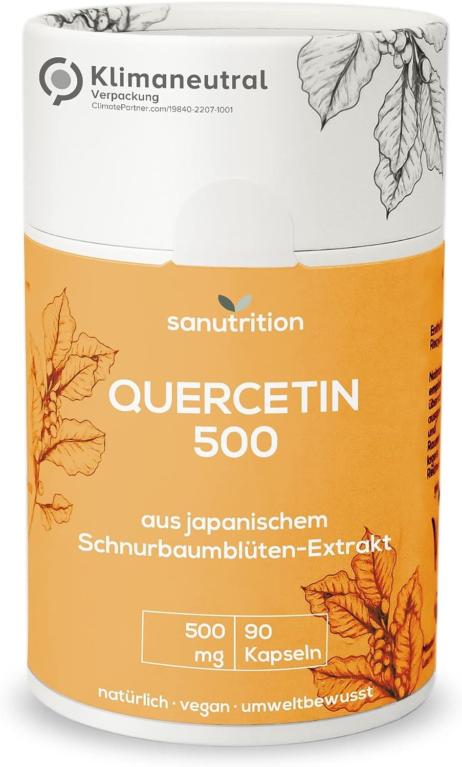 Produktbild von Bewertung sanutrition Quercetin 500 mg pro Kapsel 90 Kapseln Pflanzenstoff Bioflavonoid gute Bioverfügbarkeit und Verträglichkeit Vegan