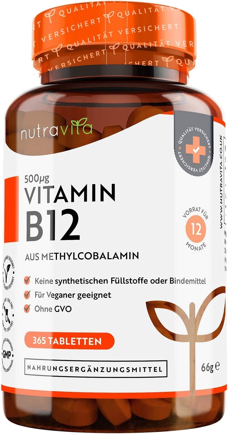 naturavita Vitamin B12 500mcg - Aktive Form Methylcobalamin - 365 Tabletten - Unabhängig Laborgetestet - OHNE unerwünschte Zusatzstoffe - VEGAN - Hochdosiert - 1 Jahresvorrat