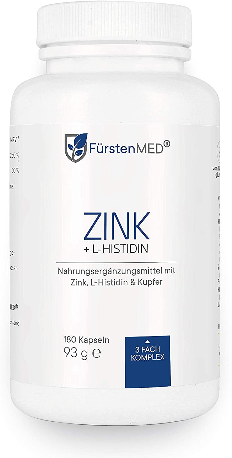 Produktbild von FürstenMED Zink Kapseln Hochdosiert 25mg Zinkbisglycinat L-Histidin Kupfer 180 Vegane Kapseln ohne Zusatzstoffe