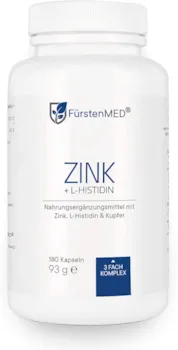 Produktbild von FürstenMED Zink Kapseln Hochdosiert 25mg Zinkbisglycinat L-Histidin Kupfer 180 Vegane Kapseln ohne Zusatzstoffe