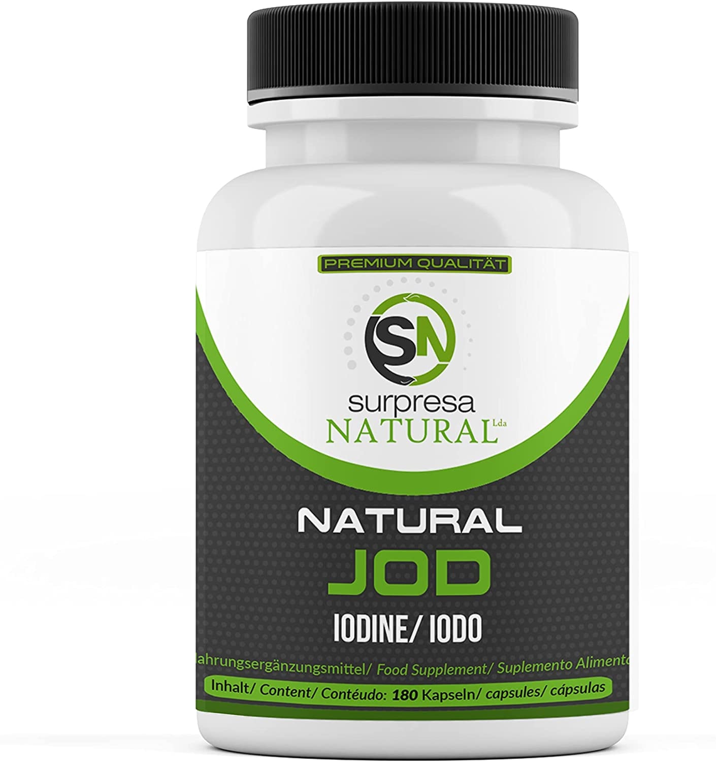 Produktbild von Surpresa Natural Natürliches Jod hochdosiert aus Kelp Extrakt in Kapseln aus der Braunalge 180 Jod Tabletten hochdosiert für 6 Monate Vorrat salzfrei, laborgeprüft & vegan Made in Germany