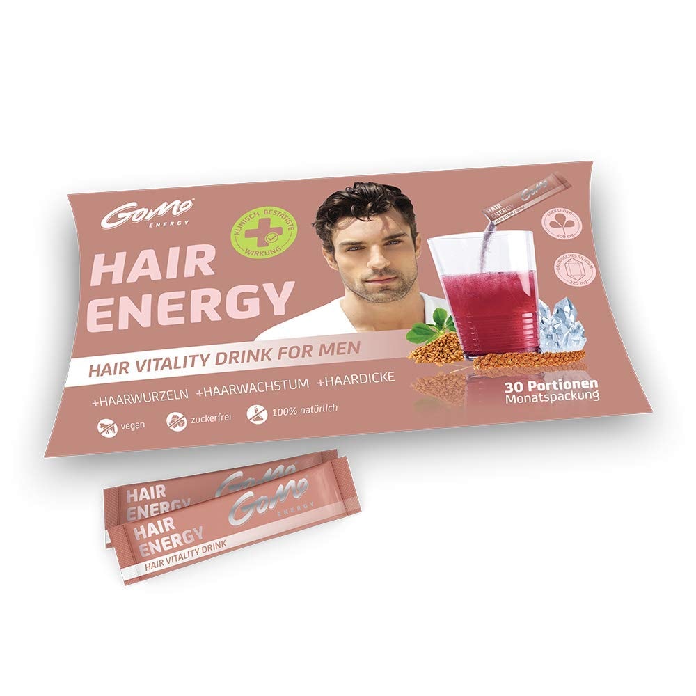 Produktbild von Bewertung GoMo HAIR ENERGY 100% natürliches Haar Vitalgetränk für Haarwachstum Haarwurzel & Haardicke Bockshornklee Extrakt Bambus Extrakt Biotin Zink Selen Vitamin B-Komplex