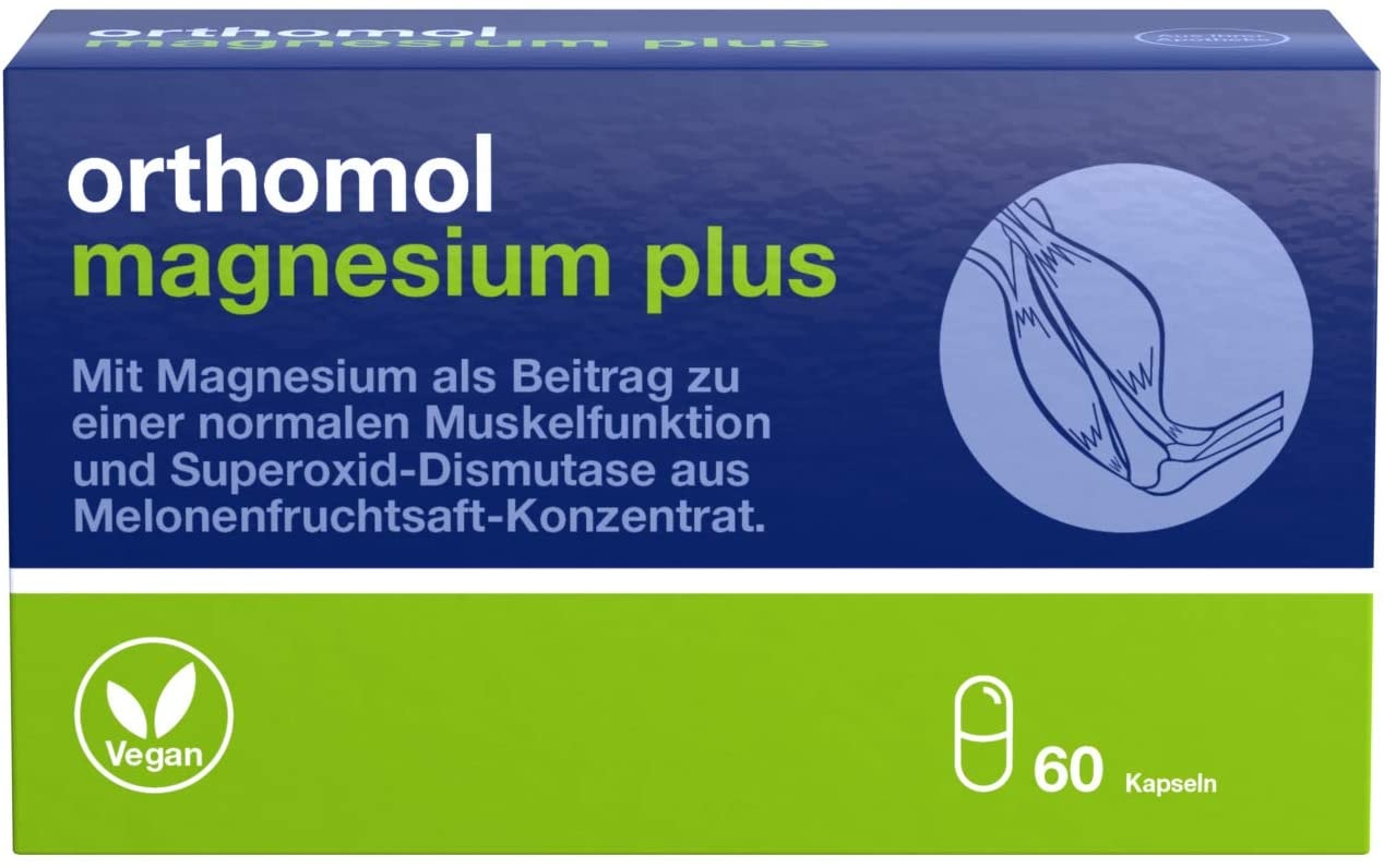 Produktbild von Orthomol Magnesium Plus 60er Kapseln - Magnesiumkapseln zur Nahrungsergänzung für Muskelfunktion & Superoxid Dismutase