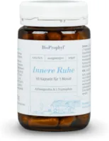 Produktbild von Bewertung BioProphy Innere Ruhe mit Ashwaghanda 5% Withanoliden Baldrian Hopfen und Lavendel  L-Tryptophan und B-Vitaminen zur Unterstützung der Psyche 60 pflanzliche Kapseln für 1 Monat  100% vegan