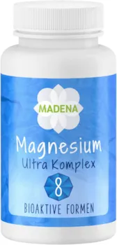 Produktbild von MADENA Magnesium Ultra Komplex, 8 bioaktive und organische Formen, 400mg elementares Magnesium, 120 Kapseln hochdosiert und vegan, mit Bisglycinat, Magnesium Citrat, Orotat