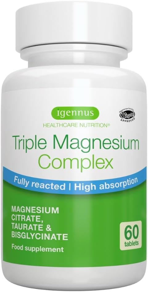 Produktbild von Bewertung Igennus Healthcare Nutrition Dreifach Magnesiumkomplex aus Magnesium Glycinat Magnesiumcitrat Magnesium Taurate verträgliche Magnesium Tabletten Vegan 60 Tabletten von Igennus