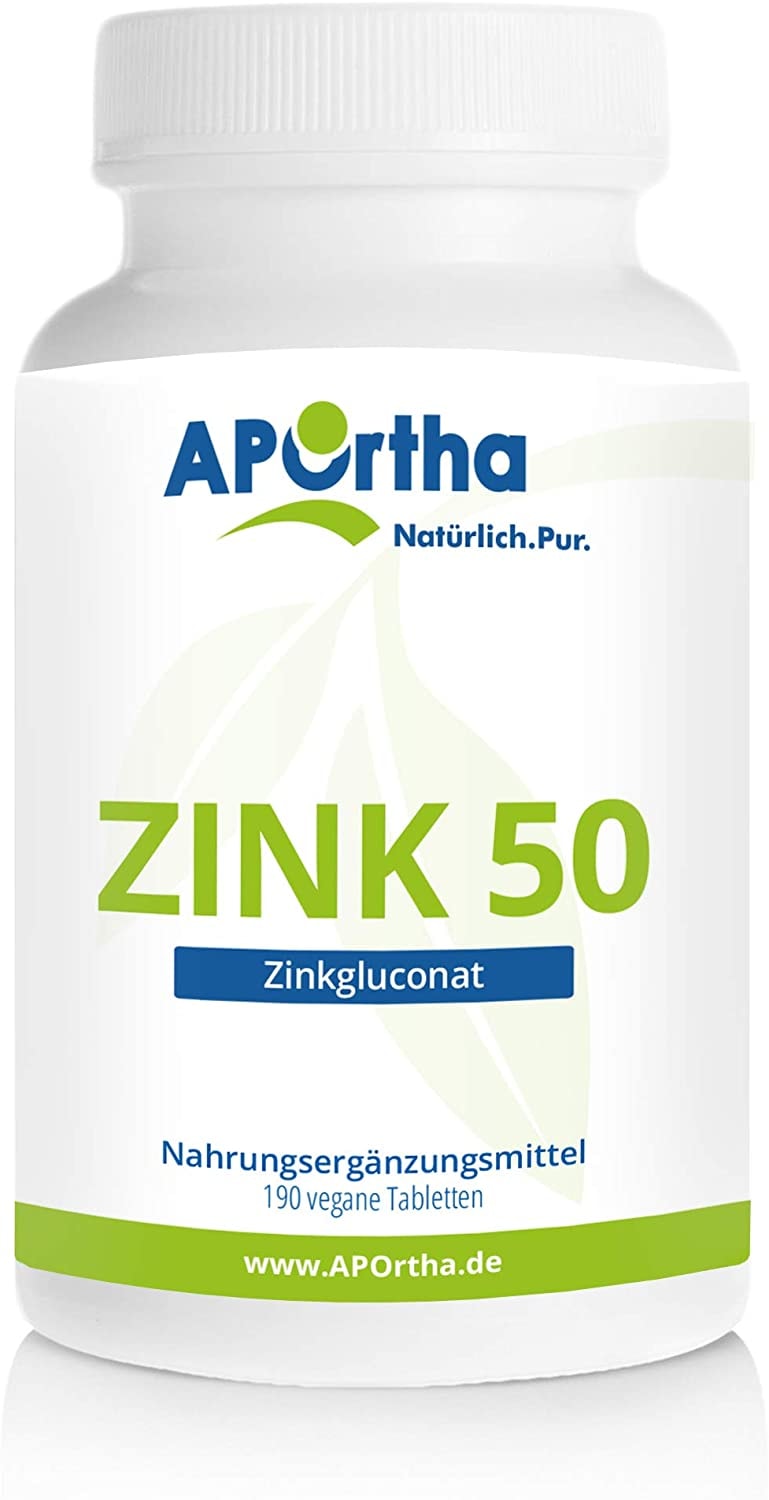 APOrtha - Zink 50 mg Zinkgluconat - 190 Tabletten / Kapseln hochdosiert, vegan
