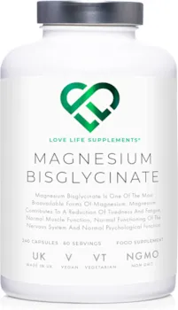 Love Life Supplements - Magnesium Bisglycinate, chelatiertes Magnesium, hohe Bioverfügbarkeit, 240 Kapseln