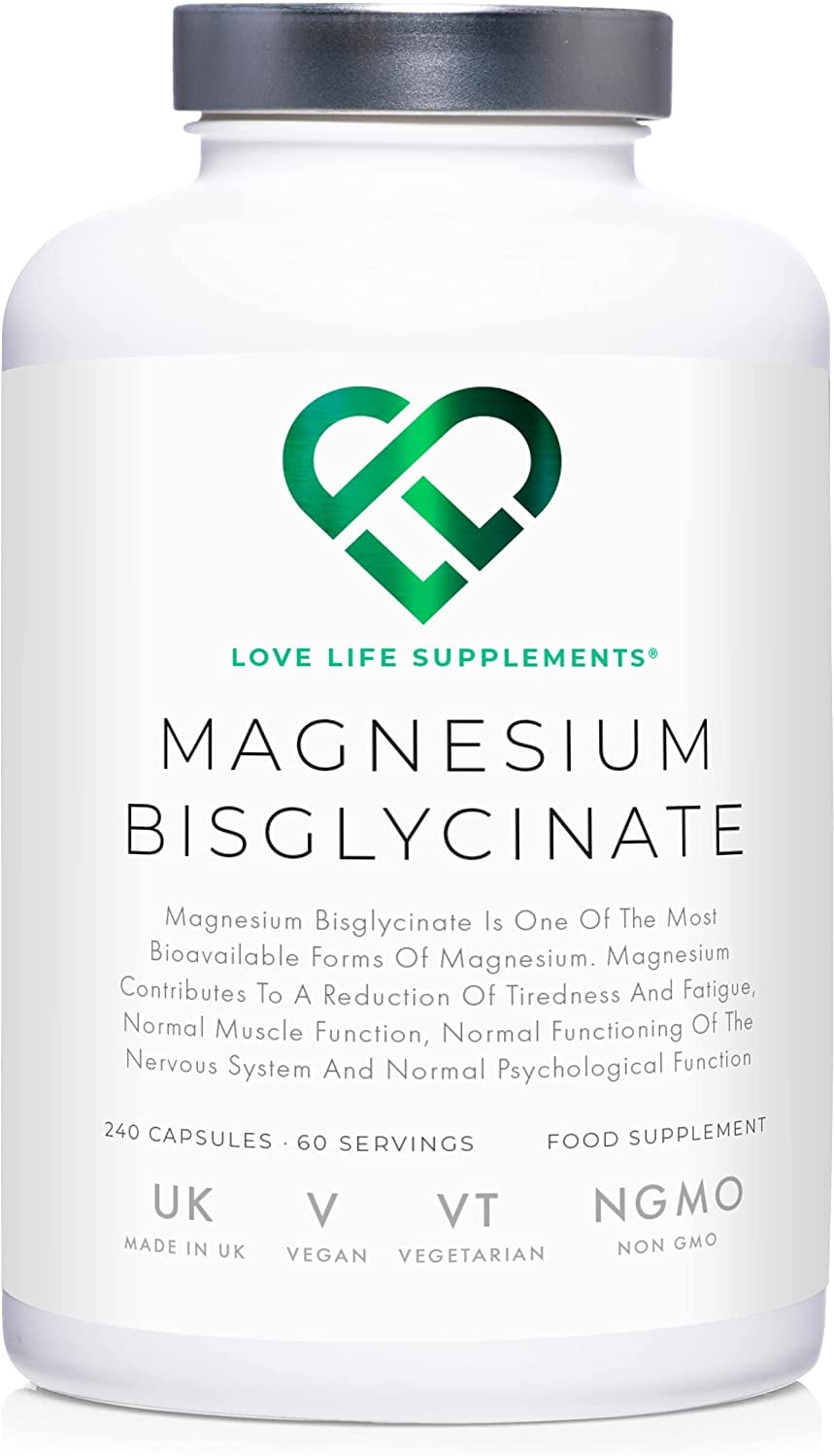 Produktbild von Love Life Supplements - Magnesium Bisglycinate, chelatiertes Magnesium, hohe Bioverfügbarkeit, 240 Kapseln