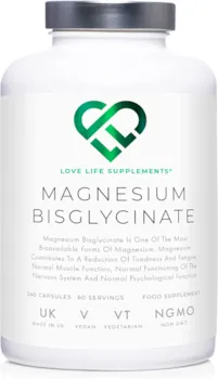Produktbild von Love Life Supplements - Magnesium Bisglycinate, chelatiertes Magnesium, hohe Bioverfügbarkeit, 240 Kapseln