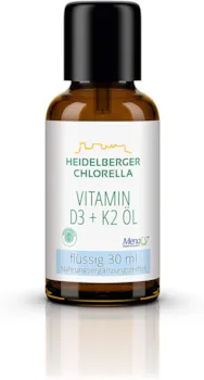 Heidelberger Chlorella – Vitamin D3 + K2 Öl, optimale flüssige Dosierung, vegetarisch, erdnuss- und sojafrei, hergestellt in Deutschland, 30 ml (600 Tropfen), 20 µg / 800 I.E.