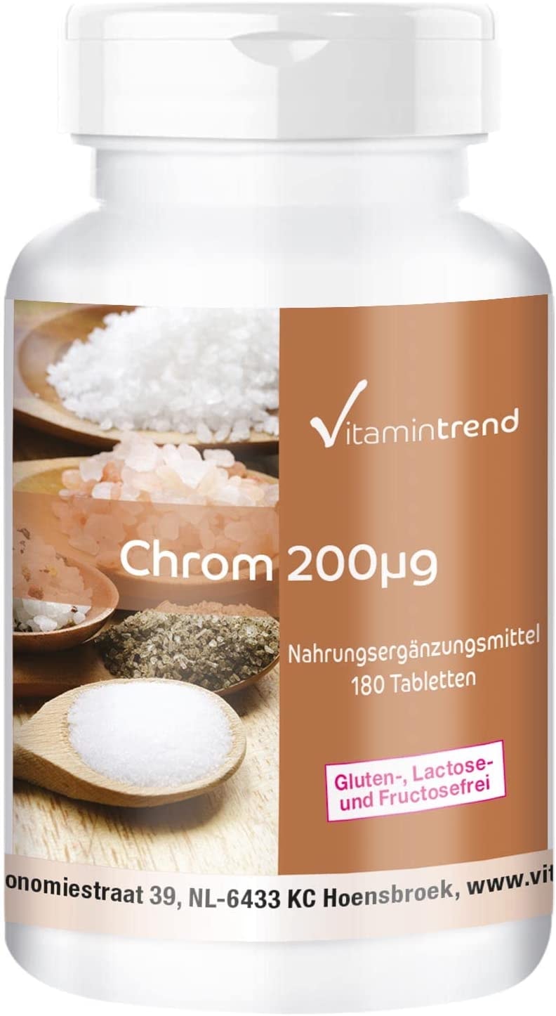 Produktbild von Vitamintrend Chrom 200mcg - Chrom picolinat - 180 Tabletten - ! FÜR 6 MONATE ! - vegan - hochdosiert