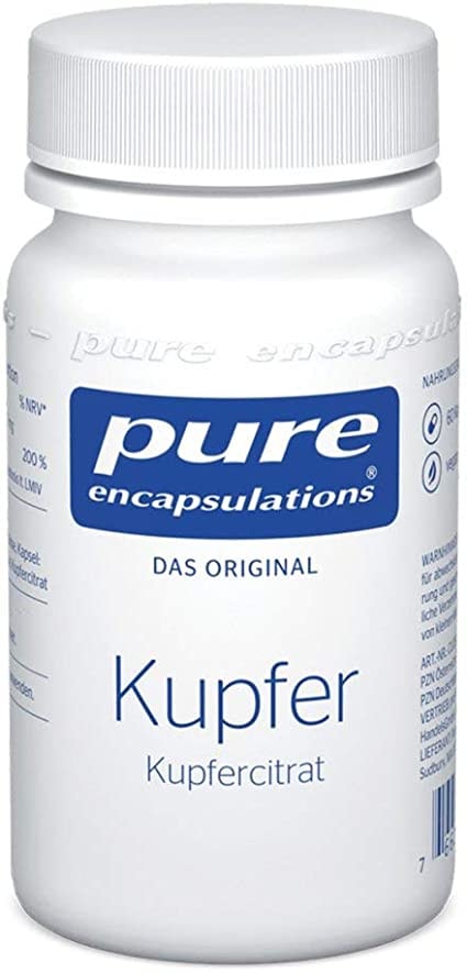 Produktbild von Bewertung Pure Encapsulations Kupfer (Kupfercitrat) Spurenelement Kupfer für Haut & Haare Immunsystem Nevernsystem und Energiestoffwechsel 60 vegane Kapseln