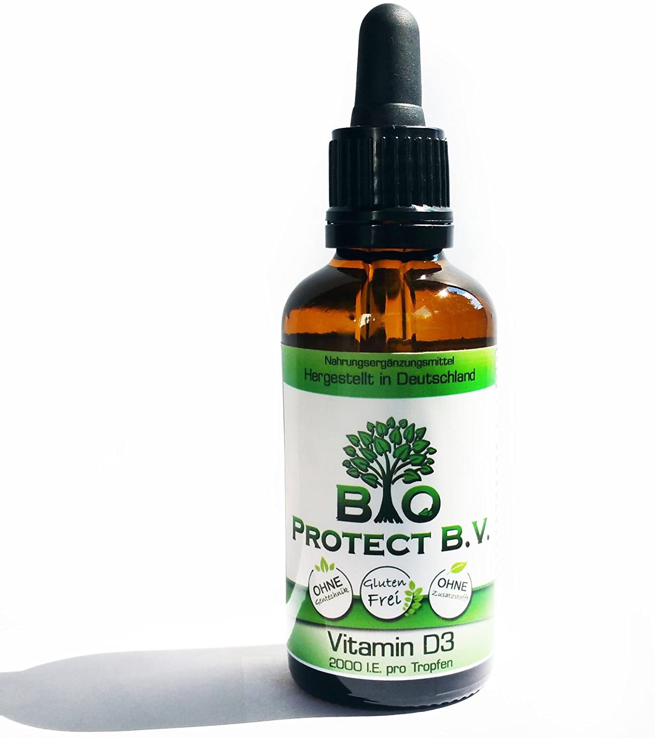 Bio Protect BV Vitamin D3 Tropfen doppelt dosiert mit 2000 IE pro Tropfen - 50 ml ~ 1850 Tropfen ~ 3.700.000 IE Vitamin D3 ohne Zusatzstoffe von Bio Protect-Hoch Bioverfügbar in Kokosöl