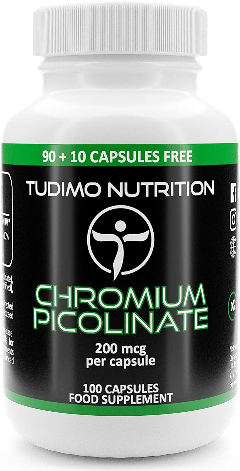 Produktbild von TUDIMO Chrom Picolinat Kapseln Hochdosiert 200 mcg - 100 Stück (3+ Monatsvorrat) an Schnell Auflösende Chrome Tabletten, mit je 200µg an Hochwertigem Chromium Picolinate Pulver