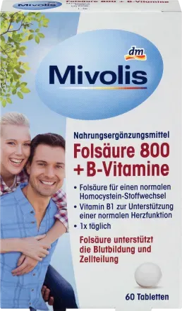 Produktbild von Bewertung Mivolis Folsäure 800 B Vitamine Tabletten 60 Stück