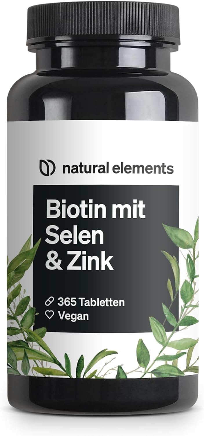 Produktbild von natural elements Biotin Selen Zink für Haut Haare Nägel 365 vegane Tabletten Premium Verbindungen z.B. von Albion® Ohne Magnesiumstearat laborgeprüft in Deutschland produziert