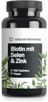 Produktbild von natural elements Biotin Selen Zink für Haut Haare Nägel 365 vegane Tabletten Premium Verbindungen z.B. von Albion® Ohne Magnesiumstearat laborgeprüft in Deutschland produziert