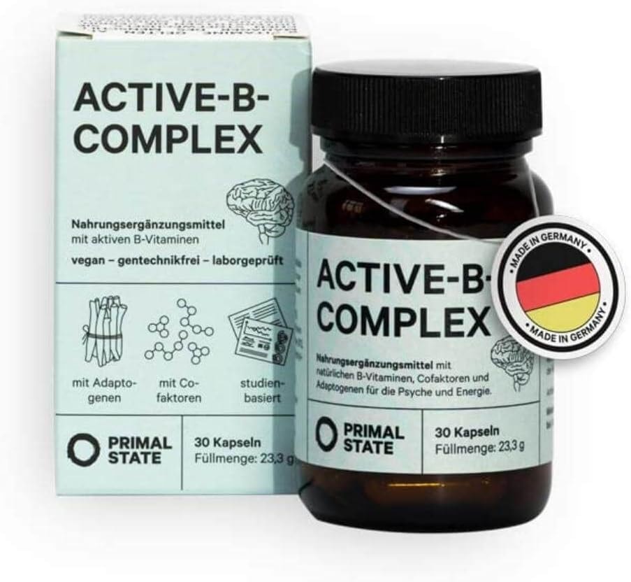Produktbild von Bewertung Primal State Vitamin B Komplex 30 Kapseln alle 8 B-Vitamine mit Cofaktoren und Pflanzenextrakten hohe Bioverfügbarkeit für gesunden Energiestoffwechsel