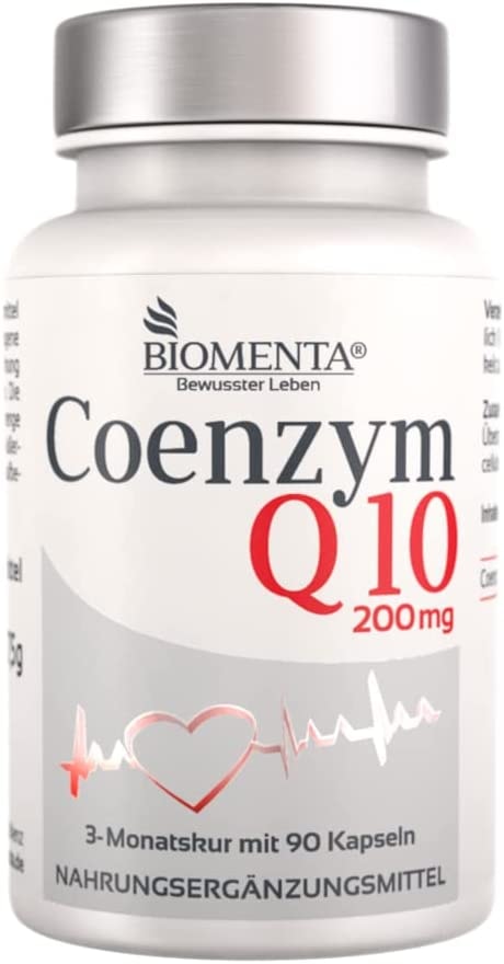 Produktbild von BIOMENTA Coenzym Q10 – 200 mg Ubichinon je Kapsel – 90 vegane Coenzym Q10 Kapseln hochdosiert für 3 Monate