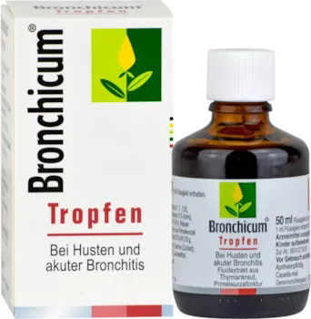 Produktbild von Bronchicum Tropfen Primelwurzeltinktur und Thymiankrautextrakt gegen Husten und Bronchitis-Symptome
