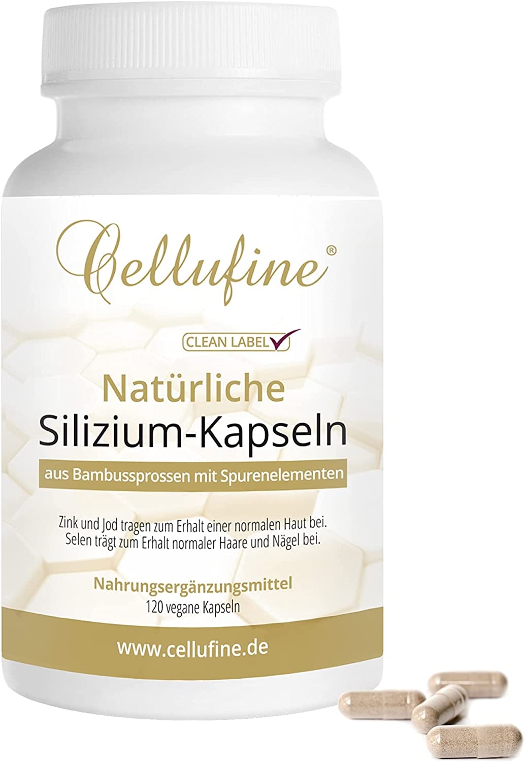 Produktbild von Cellufine natürliches Silizium aus Bambus 75mg 120 Silzium Kapseln vegan, Silizium hochdosiert, Silicium Kapseln als Nahrungsergänzungsmittel, natürlich & ohne Konservierungsstoffe