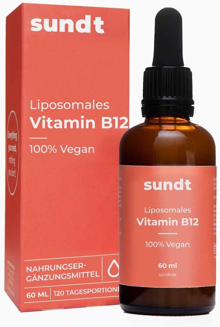 sundt SUPPLEMENTS - Vitamin B12 Tropfen hochdosiert liposomal | pro Dosis 2mg Hydroxocobalamin | hohe Bioverfügbarkeit | Für Entgiftung und Energiestoffwechsel | Vegan und GMO-frei | Sundt Supplements