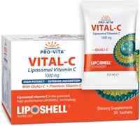 PRO VITA Liposomales Vitamin C 1000 mg x 30 Päckchen, Europäisches Quali-C Vitamin C, Höchste Bioverfügbarkeit, Kollagen- und Immunsystem-Booster, Bestes Lypo Spheric Vitamin C gegen Hautalterung
