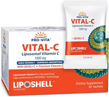 Produktbild von PRO VITA Liposomales Vitamin C 1000 mg x 30 Päckchen, Europäisches Quali-C Vitamin C, Höchste Bioverfügbarkeit, Kollagen- und Immunsystem-Booster, Bestes Lypo Spheric Vitamin C gegen Hautalterung