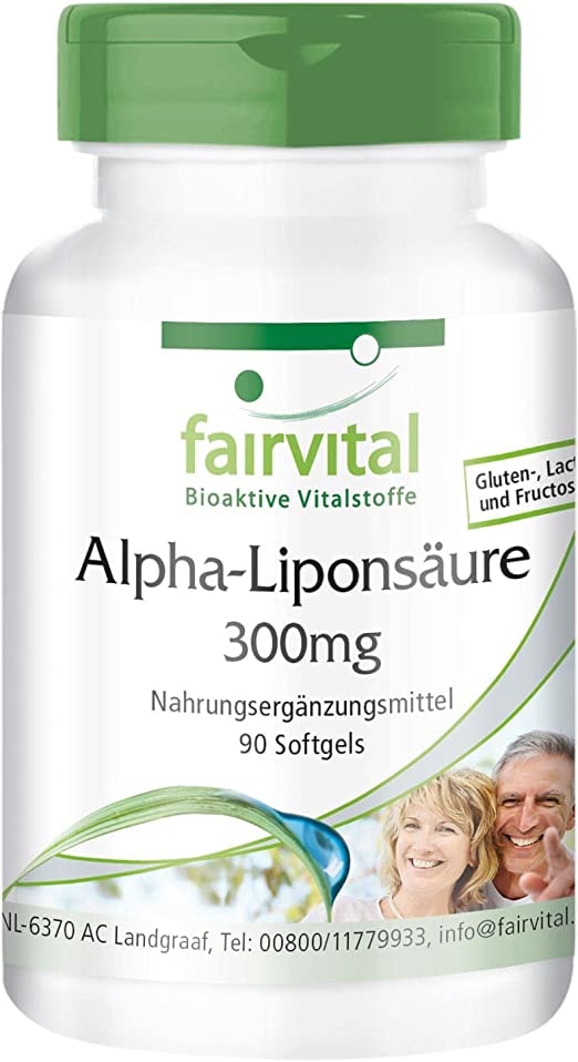 Produktbild von fairvital - Alpha Liponsäure Kapseln 300mg (Alpha-lipoic acid, ALA) - für 3 Monate - HOCHDOSIERT - 90 Softgels