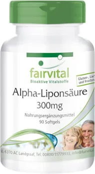 Produktbild von fairvital - Alpha Liponsäure Kapseln 300mg (Alpha-lipoic acid, ALA) - für 3 Monate - HOCHDOSIERT - 90 Softgels