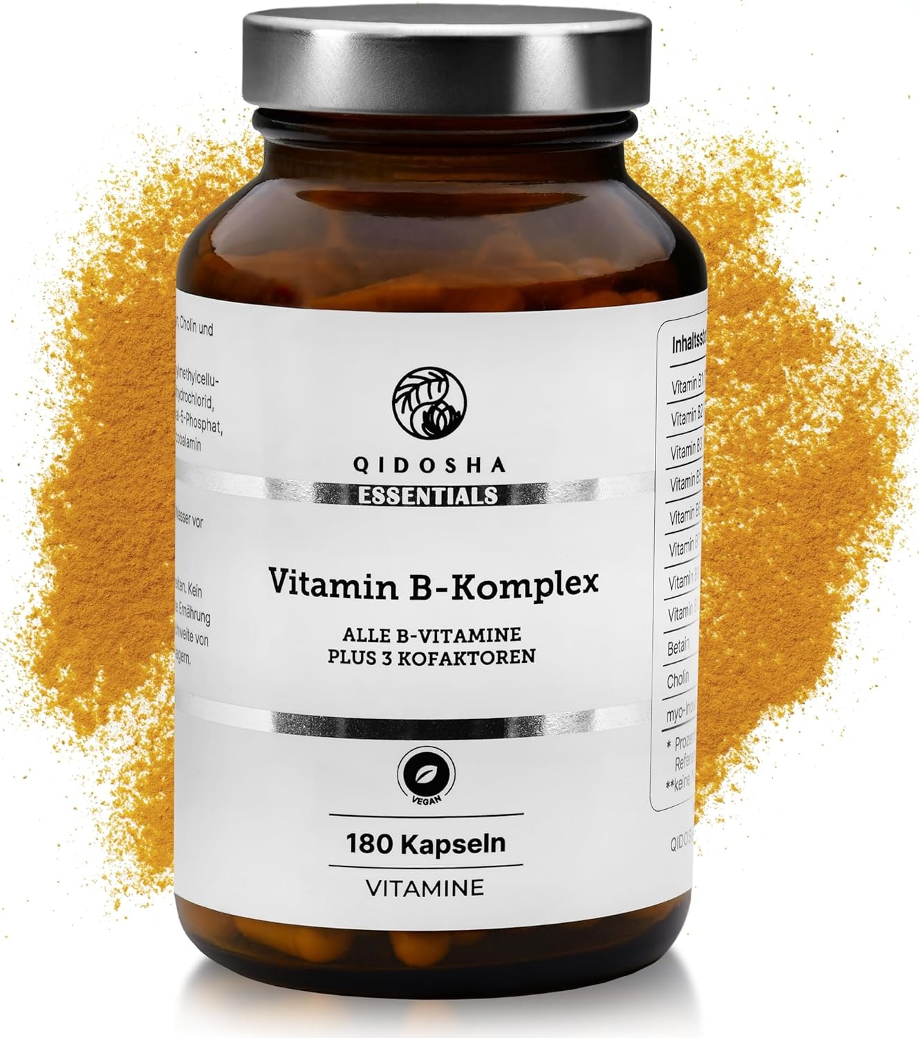 Produktbild von Bewertung QIDOSHA Vitamin B Komplex ultra-hochdosiert bioaktiv plus Kofaktoren 180 Kapseln im Glas B Vitamine hochdosiert in ihrer bio-aktiven Form, B Vitamine Komplex hochdosiert und aktiviert, vegan