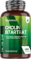Produktbild von WeightWorld Bitartrat - 180 vegane Kapseln mit aktivem Cholin Pulver - 6 Monate Vorrat - Choline Bitartrate trägt zur Aufrechterhaltung einer normalen Leberfunktion bei (EFSA) - Natürliche Inhaltsstoffe