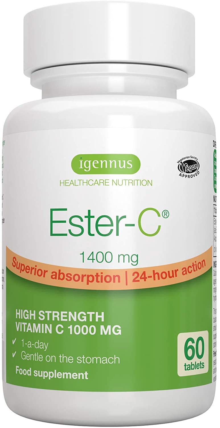 Igennus Healthcare Nutrition Ester-C 1400mg, hoch absorbierbares Vitamin C 1000mg, 24-Stunden Wirkung, vegan, 60 Tabletten