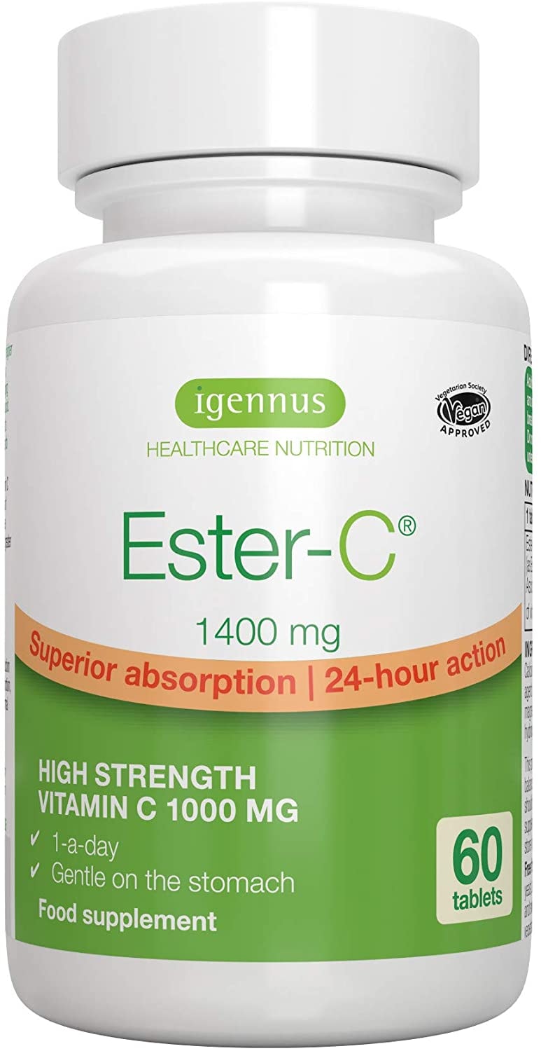 Produktbild von Igennus Healthcare Nutrition Ester-C 1400mg, hoch absorbierbares Vitamin C 1000mg, 24-Stunden Wirkung, vegan, 60 Tabletten