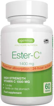 Produktbild von Igennus Healthcare Nutrition Ester-C 1400mg, hoch absorbierbares Vitamin C 1000mg, 24-Stunden Wirkung, vegan, 60 Tabletten