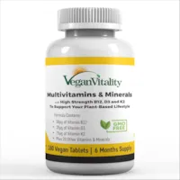 Produktbild von Vegane Multivitamine & Mineralien mit hochwirksamen Vitaminen B12, D3 & K2. 180 Multivitamin-Tabletten – 6-monatige Versorgung. Gebrauch: Für Veganer und Vegetarier