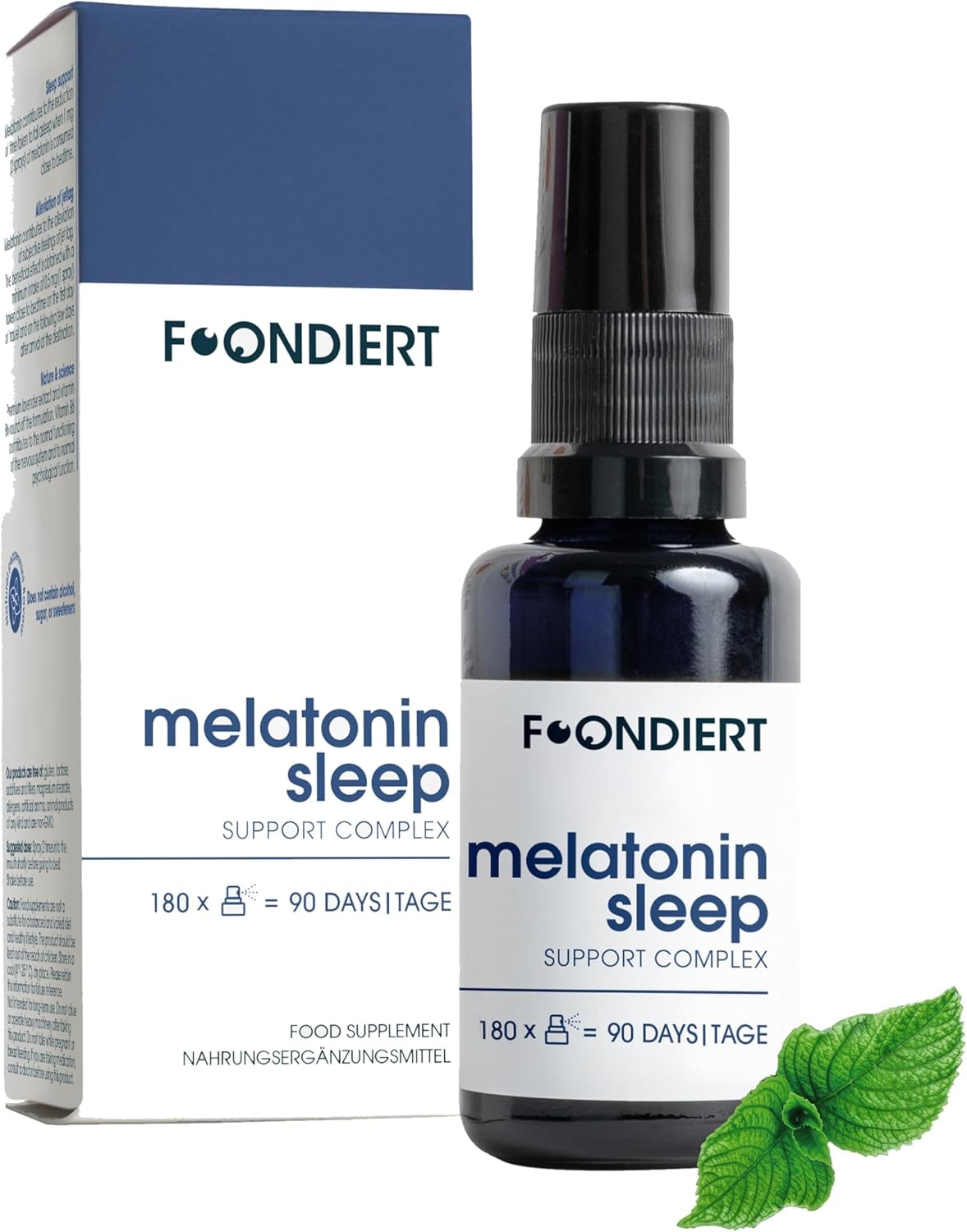 Produktbild von Bewertung Foondiert Melatonin Schlaf Komplex Mundspray mit Lavendel und Vitamin B6 ohne Alkohol Zuckerfrei mit angenehmen Mint Geschmack