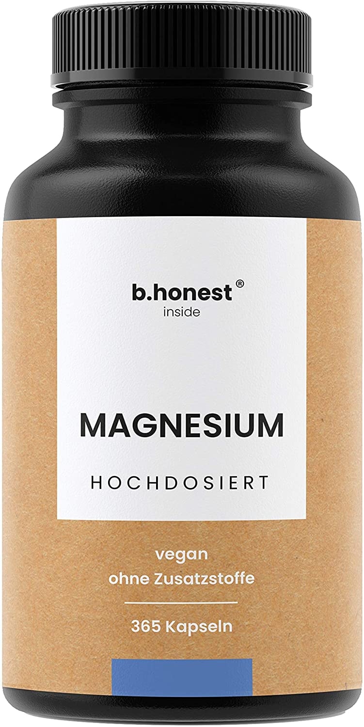 Produktbild von B.honest inside - Magnesium Kapseln - Hochdosiert - 365 Kapseln (12 Monate) - 400mg elementares Magnesium pro Kapsel - Vegan, laborgeprüft