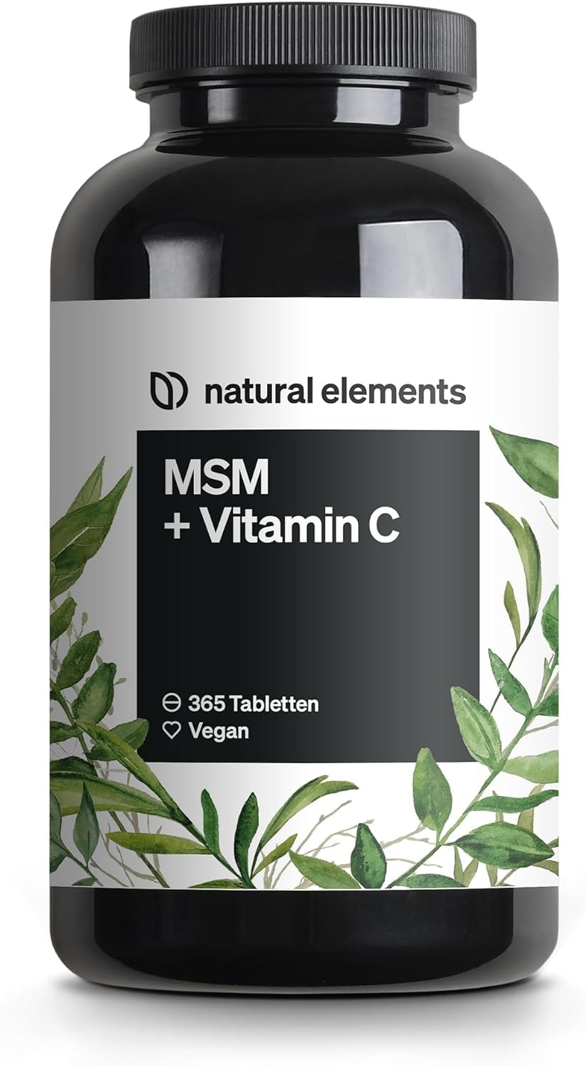 Produktbild von Bewertung natural elements MSM 2000mg natürliches Vitamin C 365 Tabletten statt Kapseln Methylsulfonylmethan hochdosiert vegan in Deutschland laborgeprüft