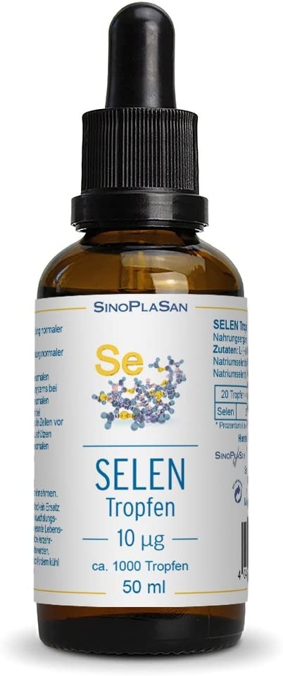 Sinoplasan - Selen Tropfen flüssig 200µg, 10µg pro Tropfen, 200µg pro Tagesdosis, SEHR HOHE AUFNAHMEFÄHIGKEIT, vegan, MIT ALLEN ANALYSEN