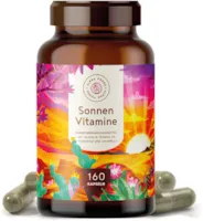 Produktbild von Alpha Foods 20.000 Vitamin D3, K2 (vitaMK-7, 99,99% All-Trans) und pflanzliche Omega 3 Fettsäuren aus Leinsamen und Algen - SONNENVITAMINE - Ohne Zusatzstoffe, ohne Hilfsstoffe - 160 Depot-Kapseln