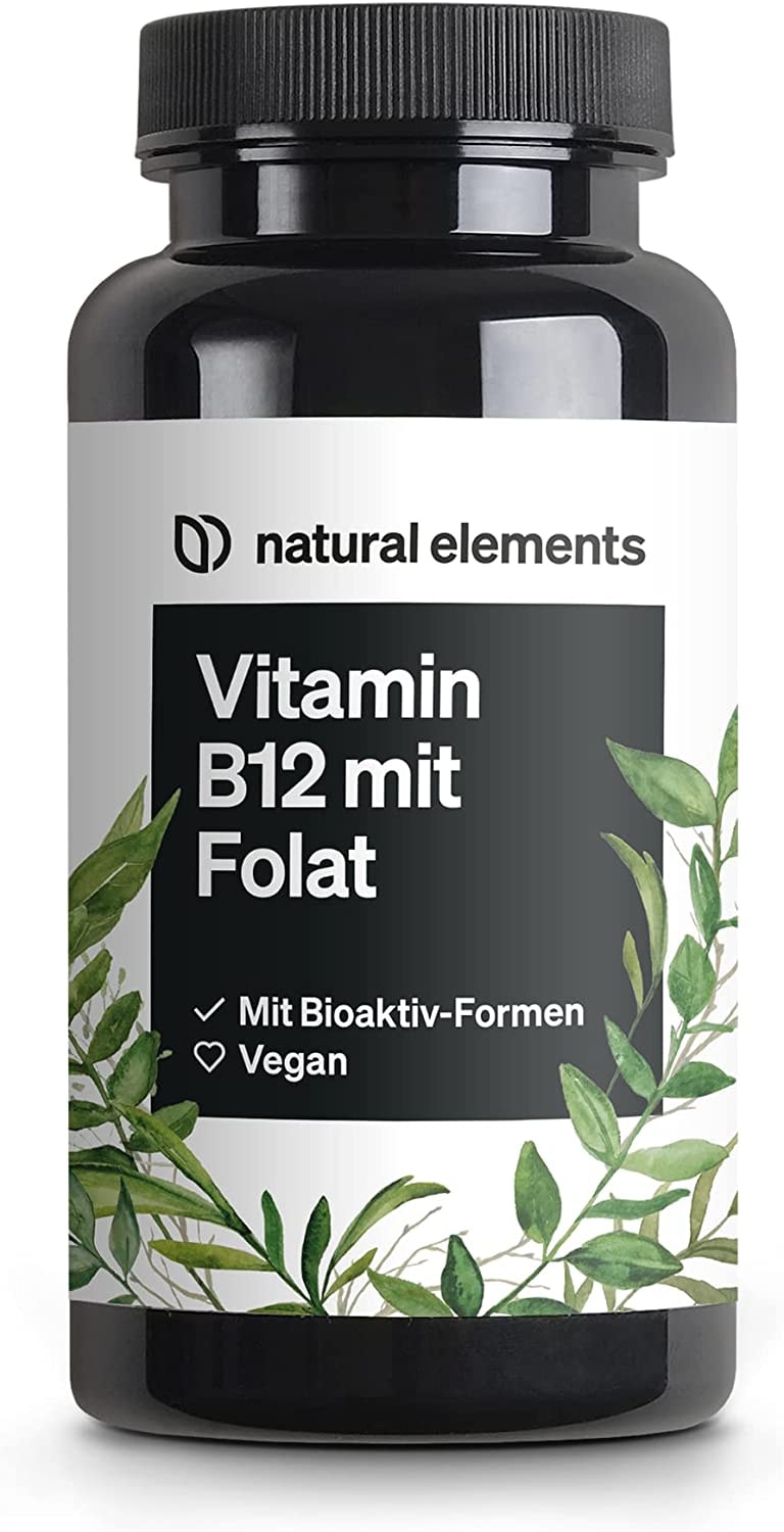 Produktbild von Bewertung natural elements Vitamin B12 180 vegane Tabletten für 6 Monate 500µg Vit B12 und 200µg Folsäure pro Tagesdosis hochdosiert ohne unnötige Zusätze in Deutschland produziert & laborgeprüft