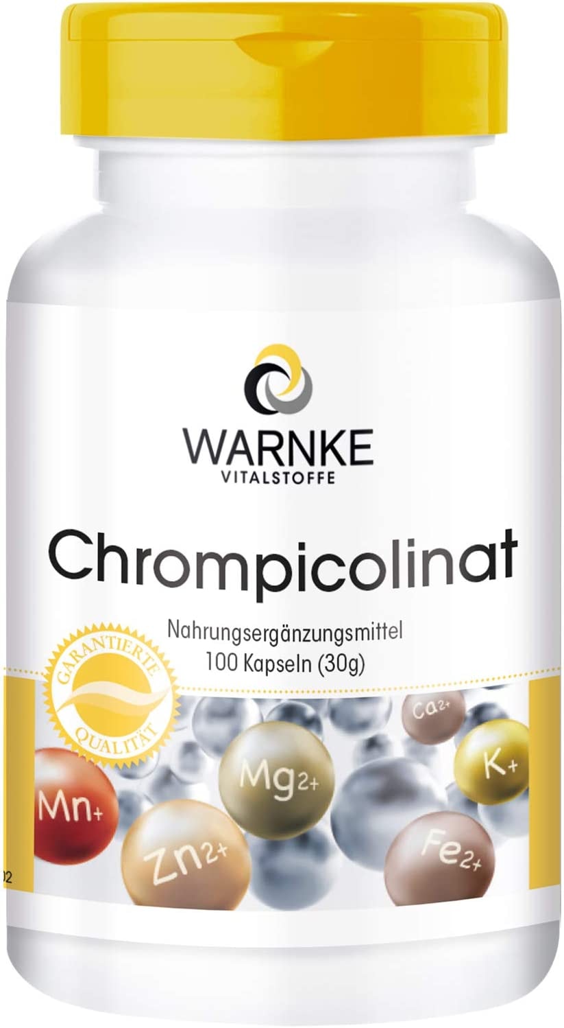 Produktbild von WARNKE VITALSTOFFE Chrompicolinat mit 60µg Chrom pro Kapsel essentielles Spurenelement vegan Chromium Picolinate 100 Kapseln