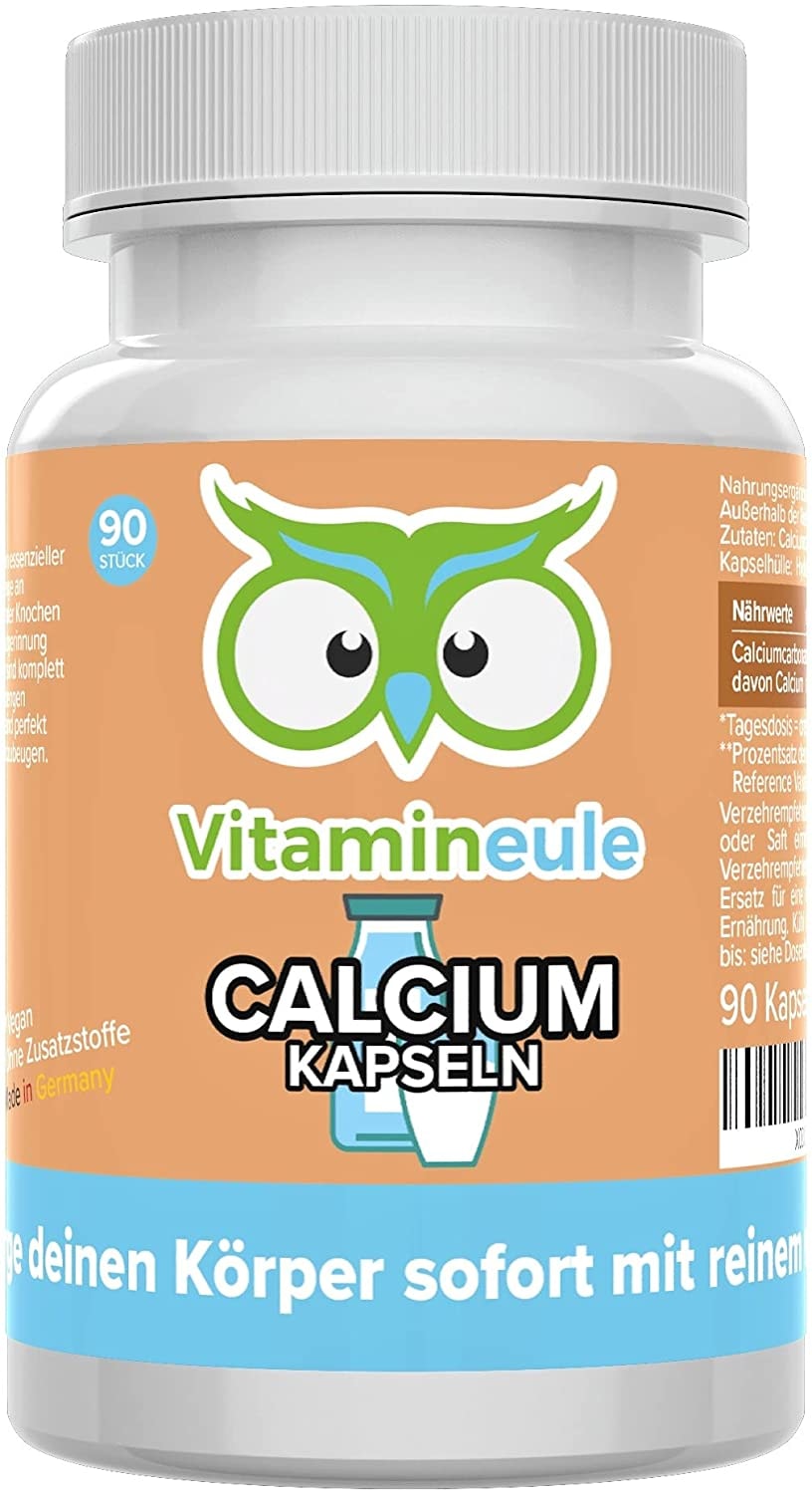 Produktbild von Bewertung ‎Vitamineule Calcium Kapseln hochdosiert vegan & ohne Zusatzstoffe - Qualität aus Deutschland - 100% reines Calciumcarbonat Pulver - kleine Kapseln statt große Kalzium & Calzium Tabletten - Vitamineule®