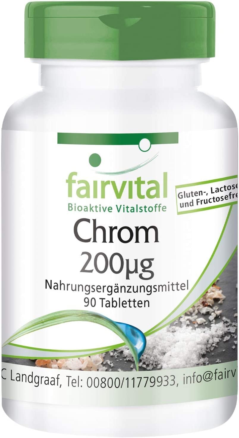 Produktbild von fairvital Chrompicolinat - 200mcg Chrom pro Tablette - Hochdosiert - Vegan - Chromium Picolinate - essentielles Spurenelement - 90 Tabletten