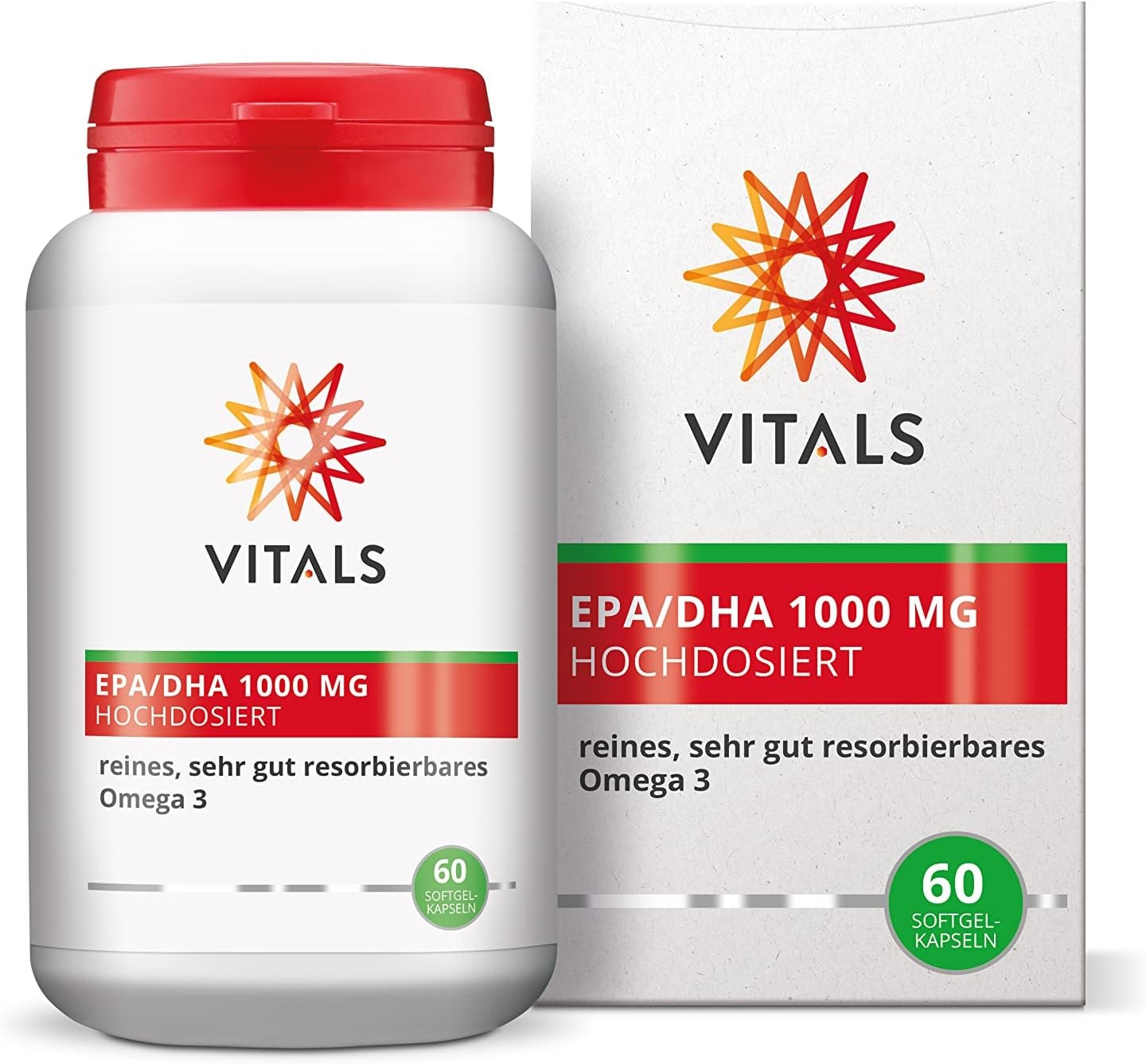 Produktbild von Bewertung VITALS Ultra Pure EPA und DHA 1000mg 60 Softgel-Kapseln hochdosiert mit 570mg EPA und 430mg DHA pro Softgel-Kapseln reines sehr gut resorbierbares Omega 3 ohne unnötige Zusatzstoffe PZN 18351450