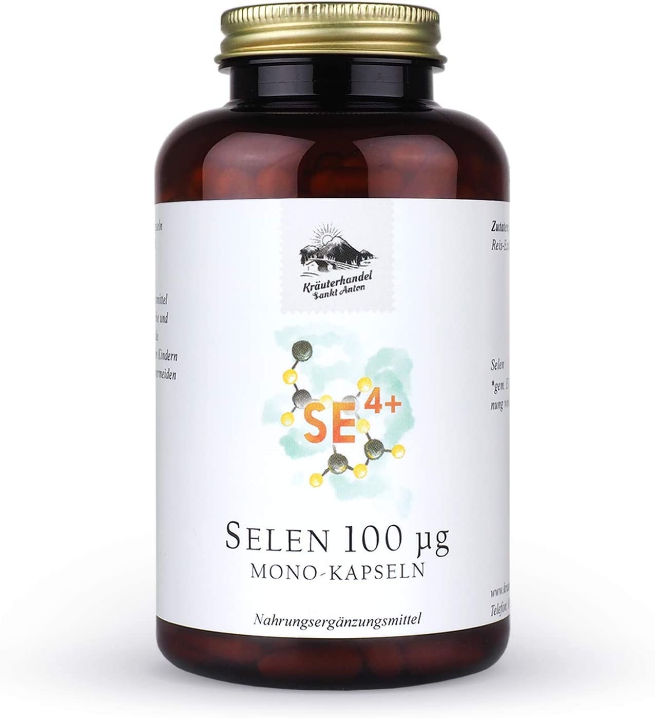 Produktbild von Kräuterhandel Sankt Anton Selen Kapseln 100 µg reinen Selens Hochdosiert Vitamin E Deutsche Premium Qualität (180 Kapseln)